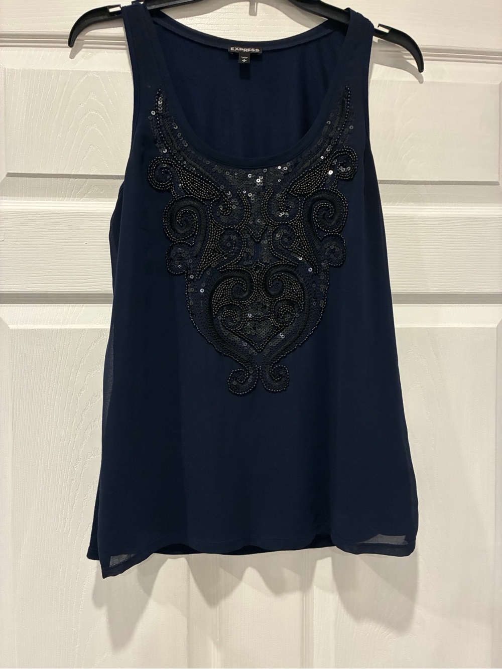 Express Navy Beaded Scoop-Neck Sleeveless Tank Top